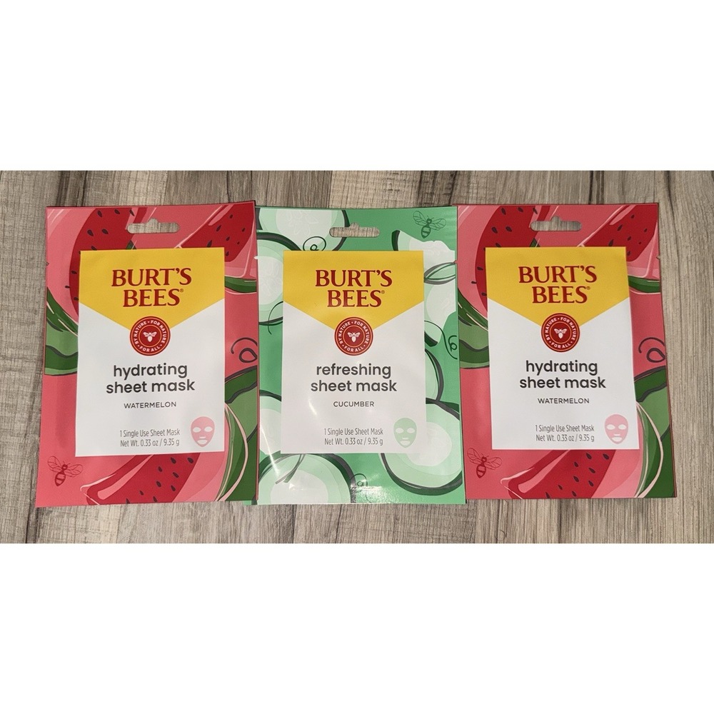 Burt's Bees Hydrating & Refreshing Sheet Mask Lot of 3 Watermelon Cucumber